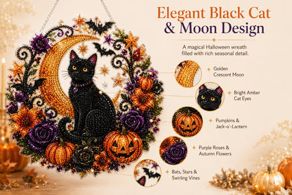 🐈‍⬛🎃Halloween Black Cat Moon Diamond Art Hanging Ornament Kit