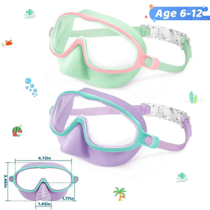 Kids Swim Goggles 2PCS – Anti-Fog UV Protection Swimming Goggles with Nose Cover