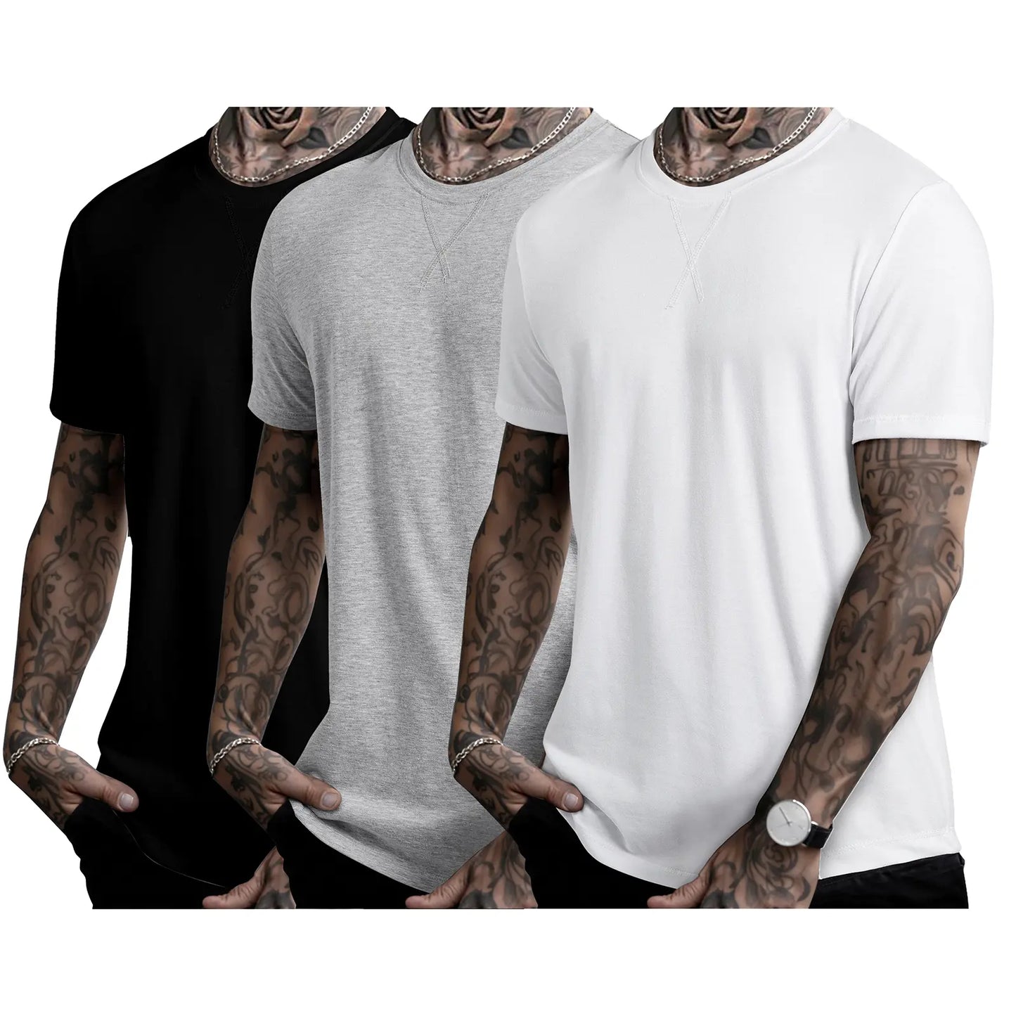 🔥Summer Flash Sale 50% OFF - Mens 3 Pack Cotton Hipster Hip Hop Longline Crewneck T-Shirt